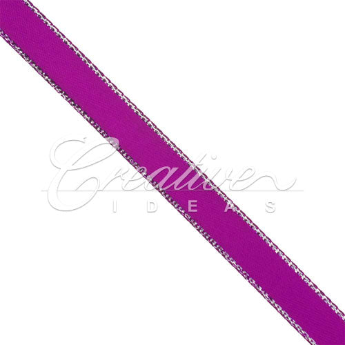 3/8" Satin With Silver Edge Ribbon - 50 Yards (Fuchsia)