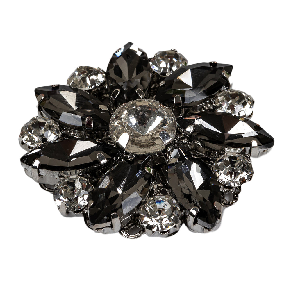 Italian Silver, Gunmetal and Crystal Rhinestone Button - 58L/37mm