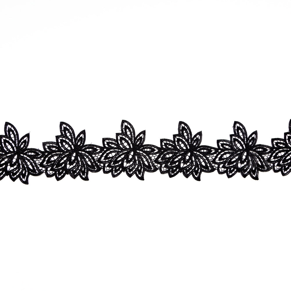 Fancy Black Floral Venise Lace Trim - 3.5"