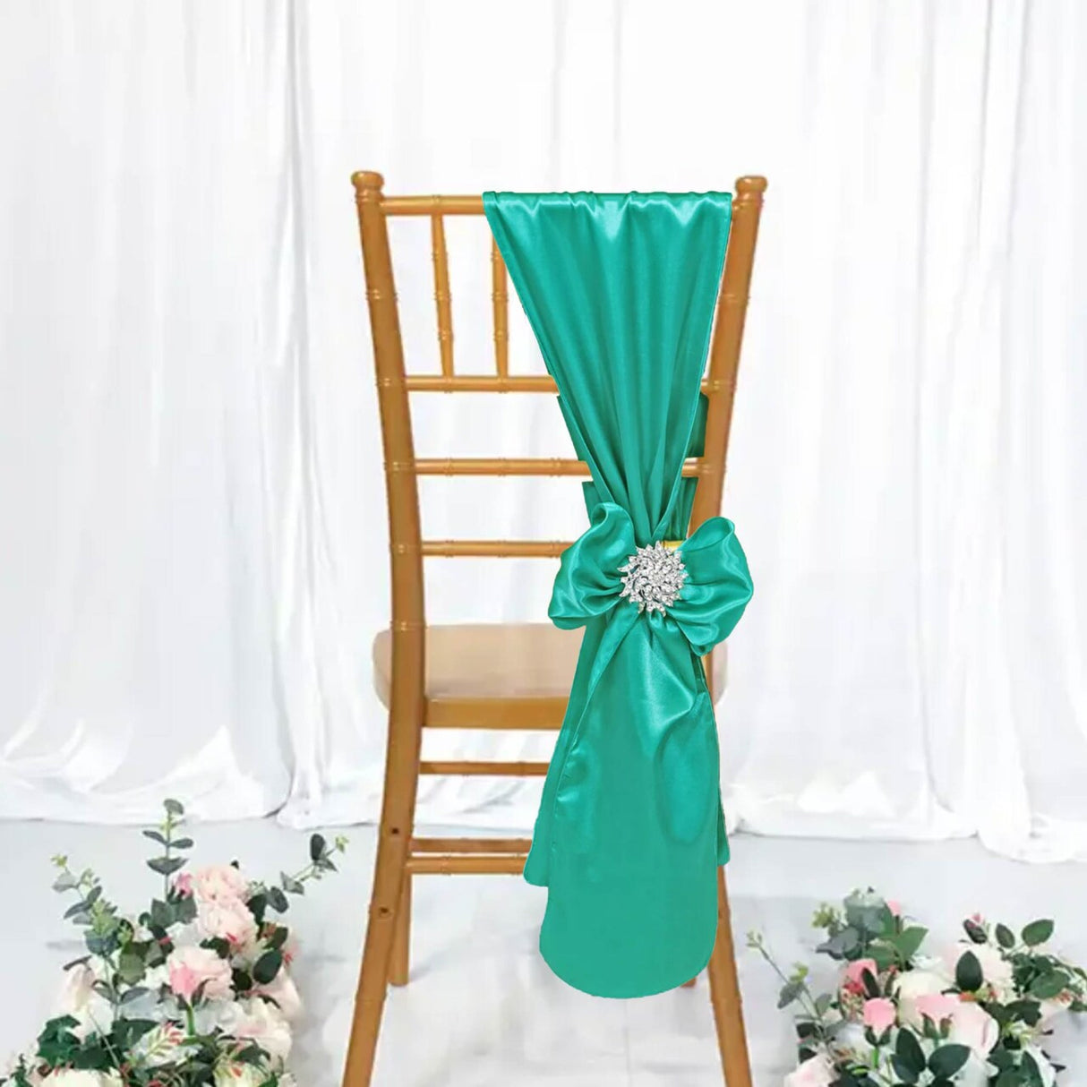 10 Pieces Jade Satin Chair Bands, 8"x108" Elegant Event Wraps