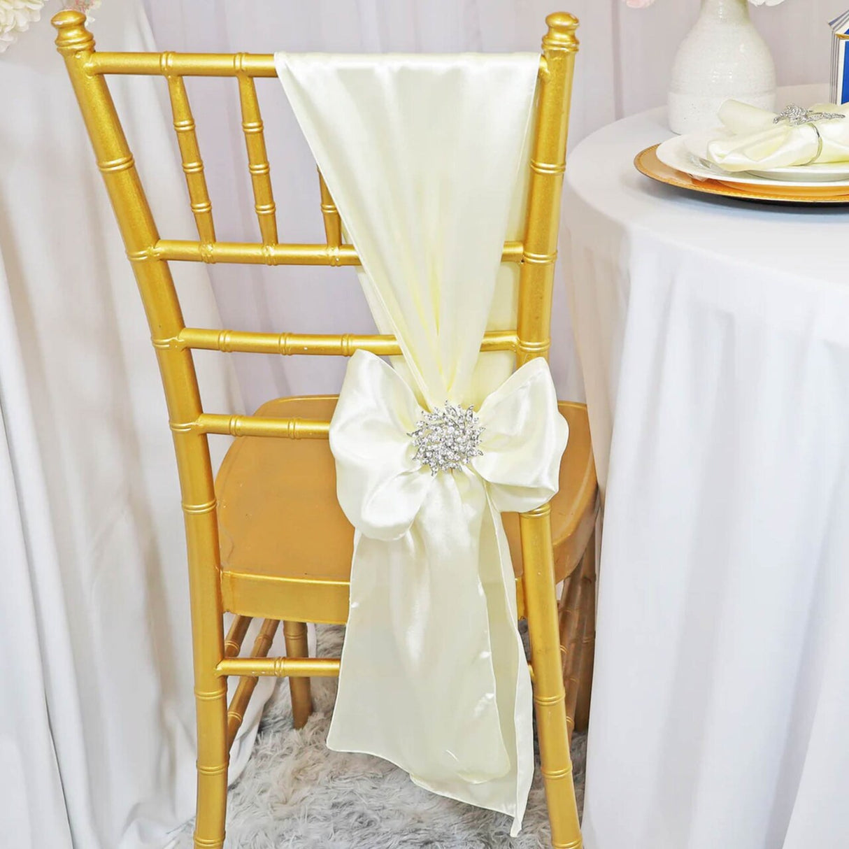 10 Pieces Satin Chair Sashes 8 by 108 inches Ivory