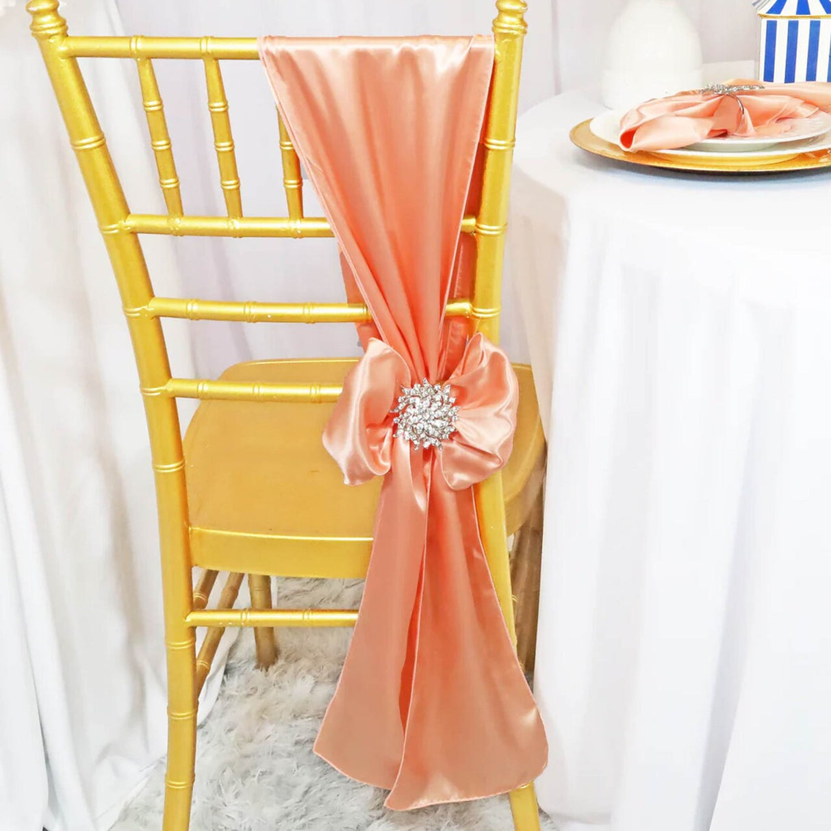 10 Pieces Apricot Peach Satin Chair Sashes 8"x108" Elegant Wedding Decor