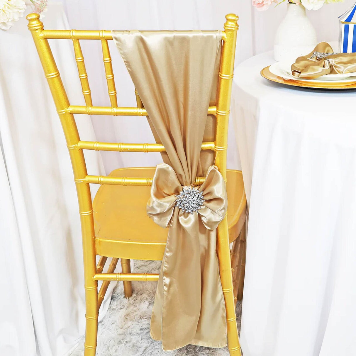 10 Pieces Champagne Satin Chair Sashes 8"x108" Elegant Event Decor