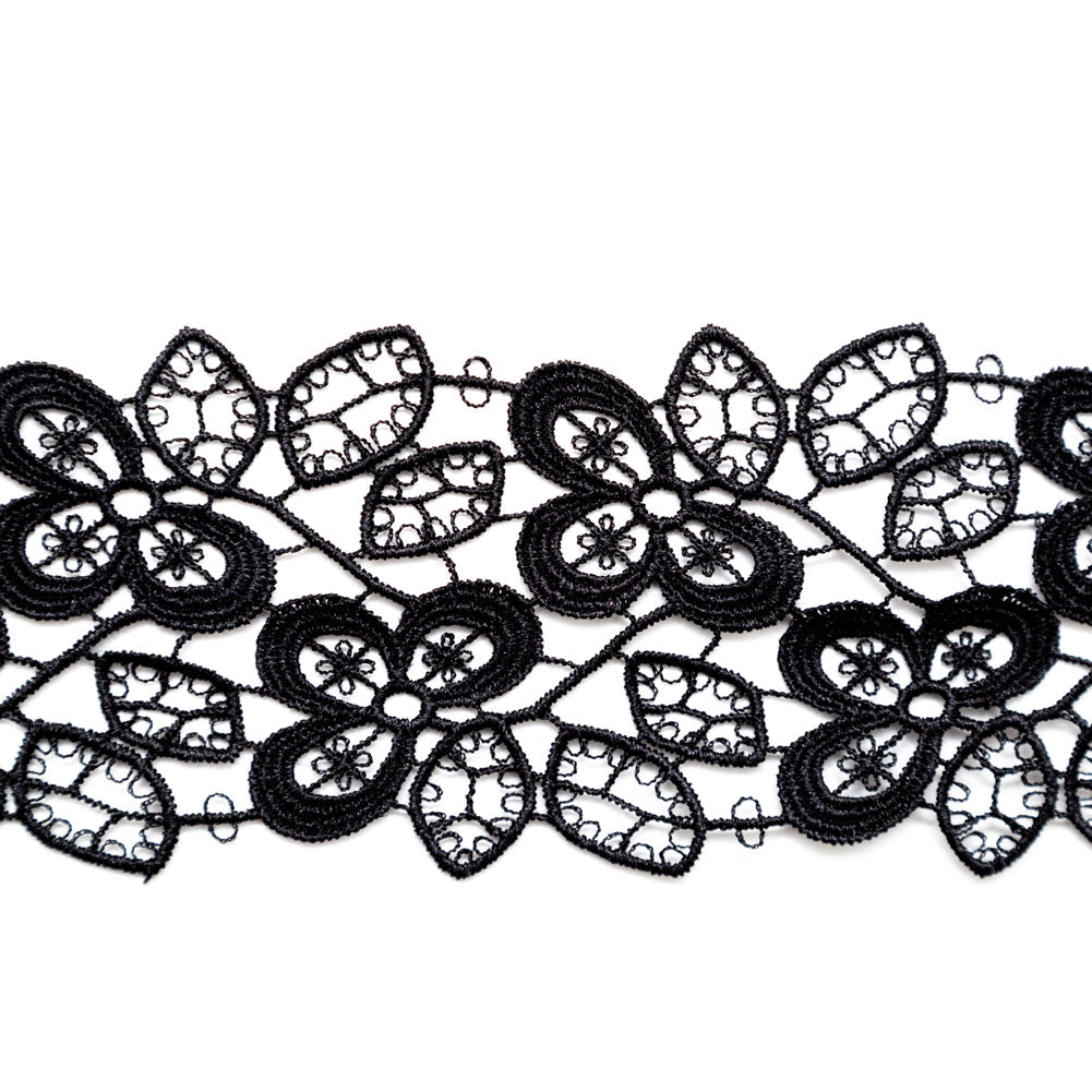 Fancy Black Floral Venise Lace Trim - 2.5"