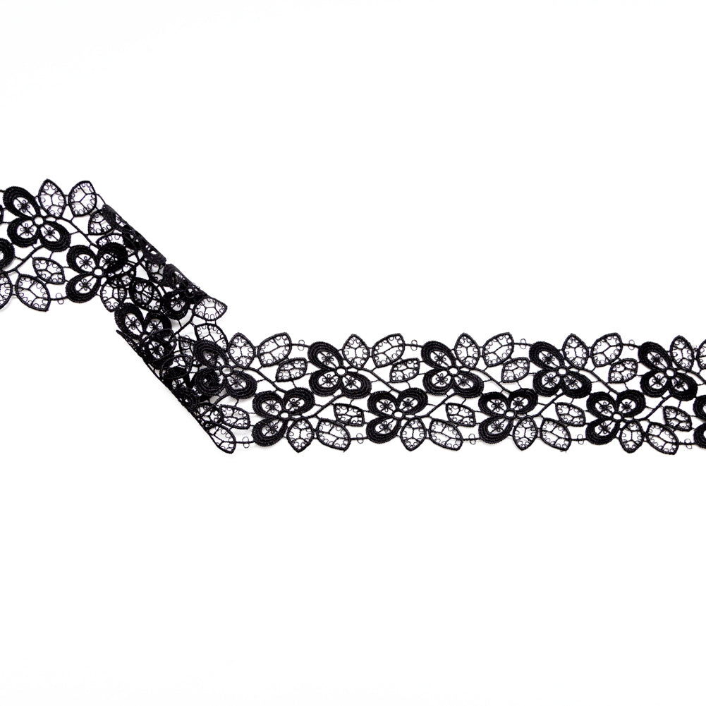 Fancy Black Floral Venise Lace Trim - 2.5"