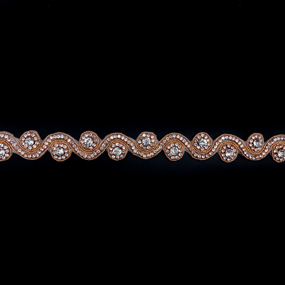 Rose Gold and Crystal Spiral Beaded Rhinestone Trim - 1.25"