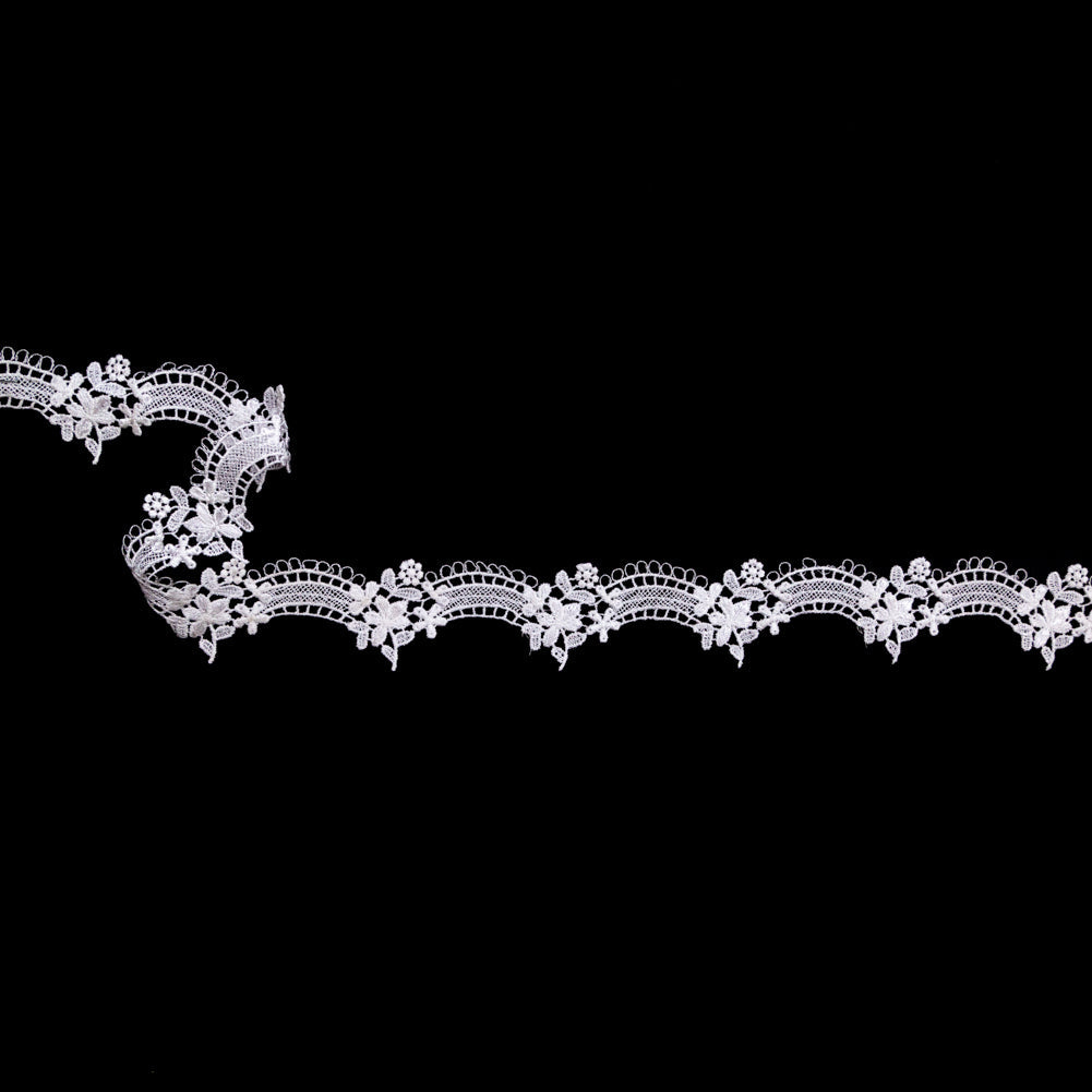 Fancy White Floral Scalloped Venise Lace Trim - 1.5"