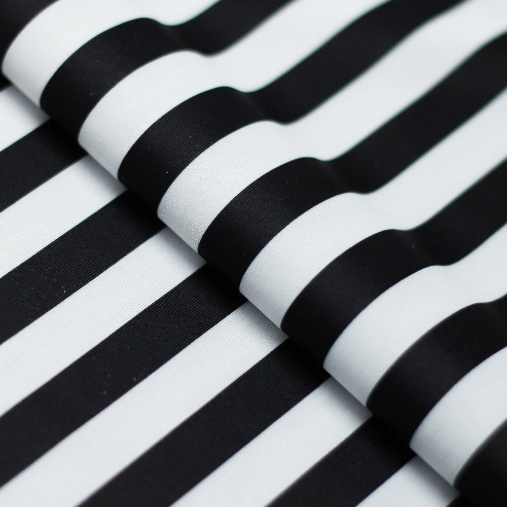 Classic Tricot Stripes Polyester Spandex Fabric - Wide Stripe Print, Black/White, Navy/White, Red/White, Turquoise/White, 58/60" Width (1 Yard)