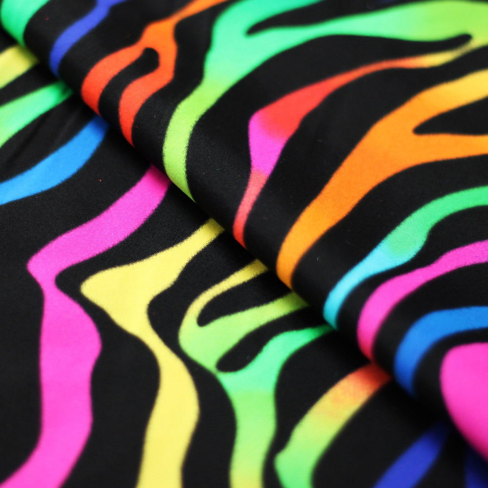 Magic Zebra Nylon Spandex Fabric - Rainbow Zebra Print, 60" Width (1 Yard)