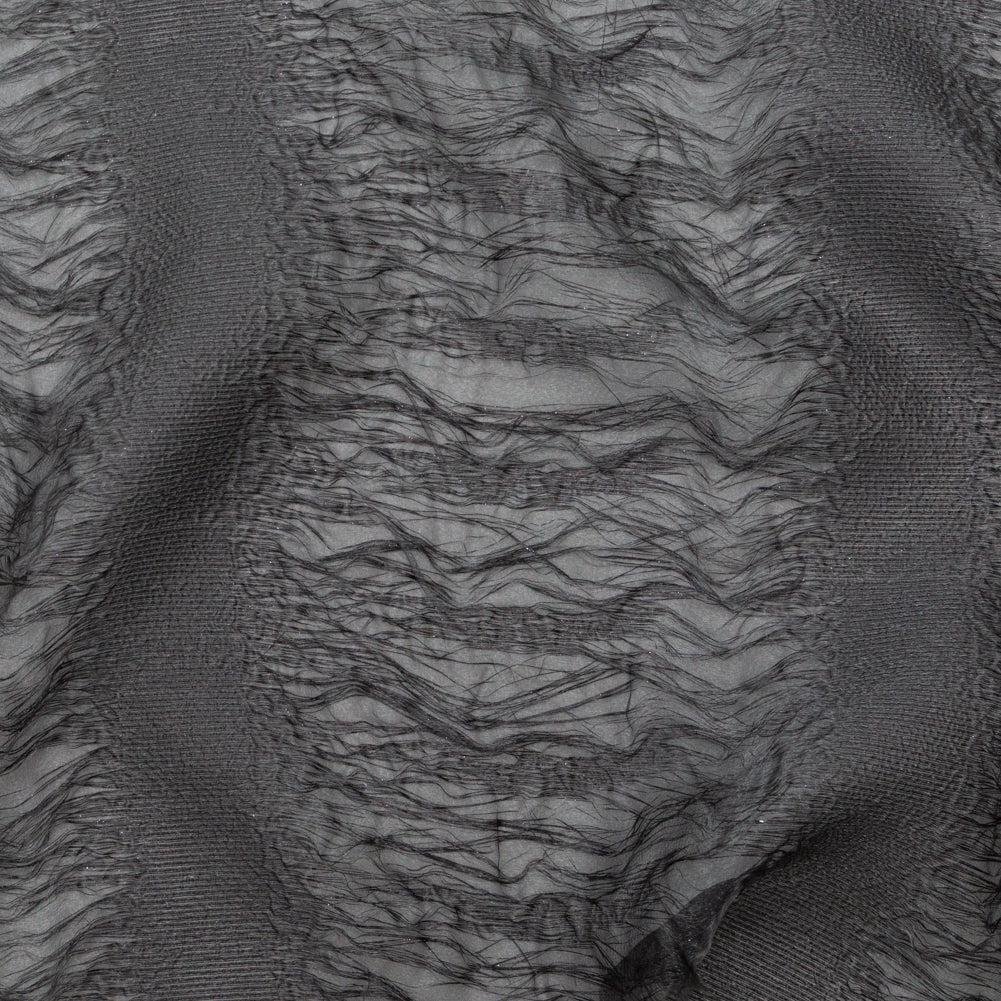 Metallic Double Layer Organza - Black and Silver Iridescent Stripes