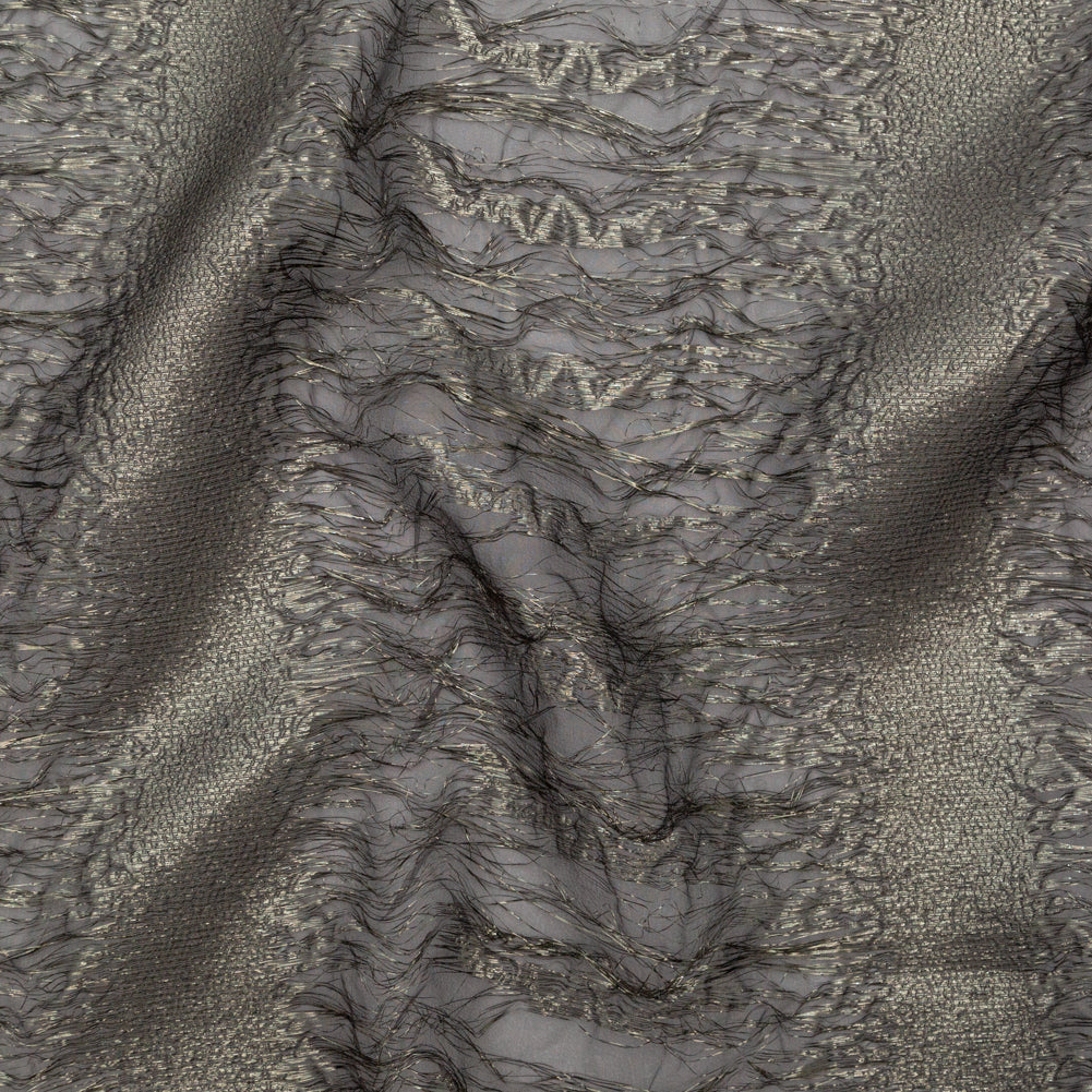 Metallic Double Layer Organza - Gold and Gray Iridescent Stripes