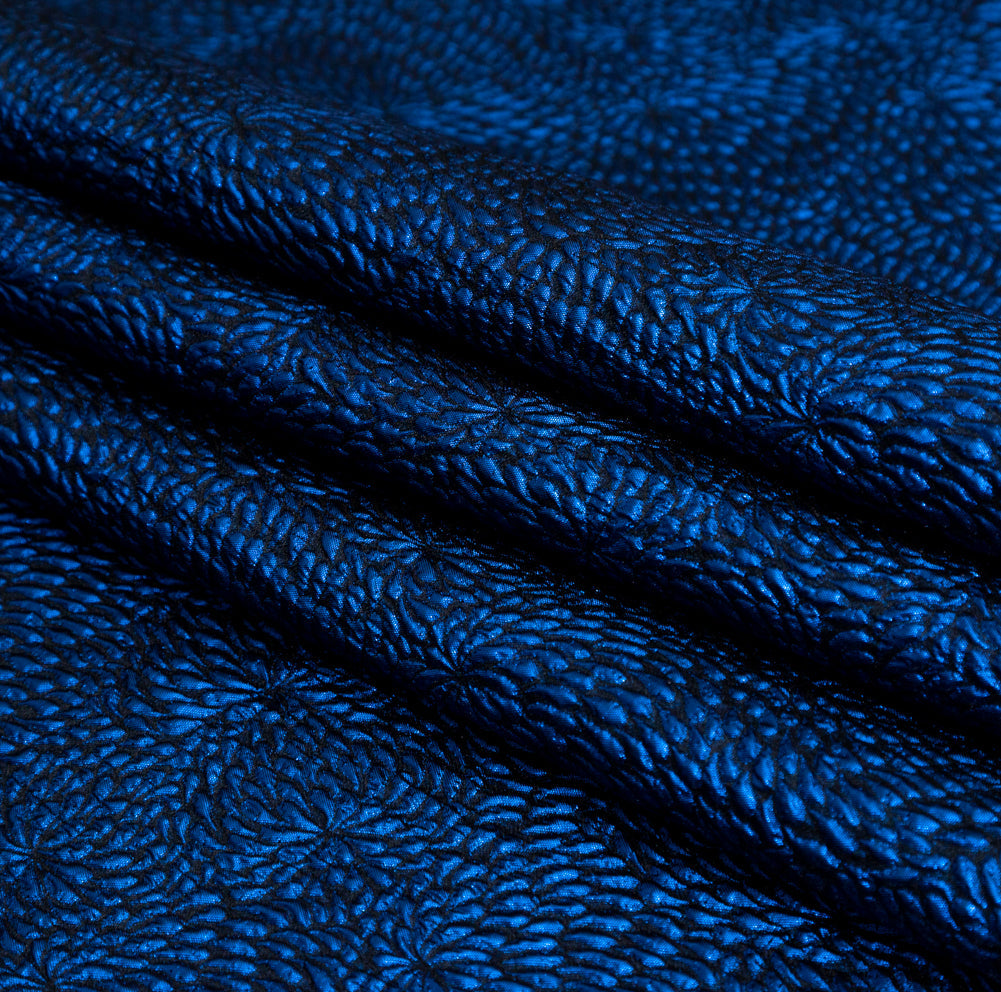 Metallic Royal Blue Floral Double-Layer Organza Brocade