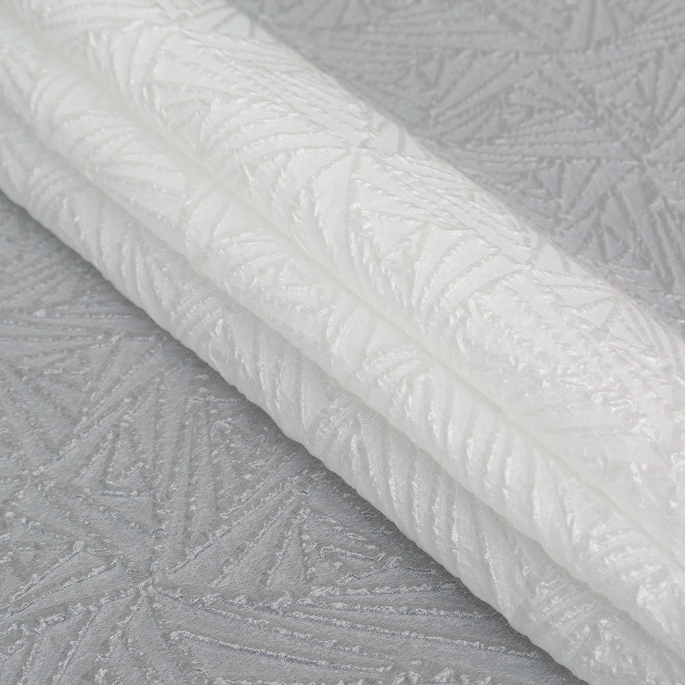 Luminous White Geometric Double-Layer Creped Organza Brocade