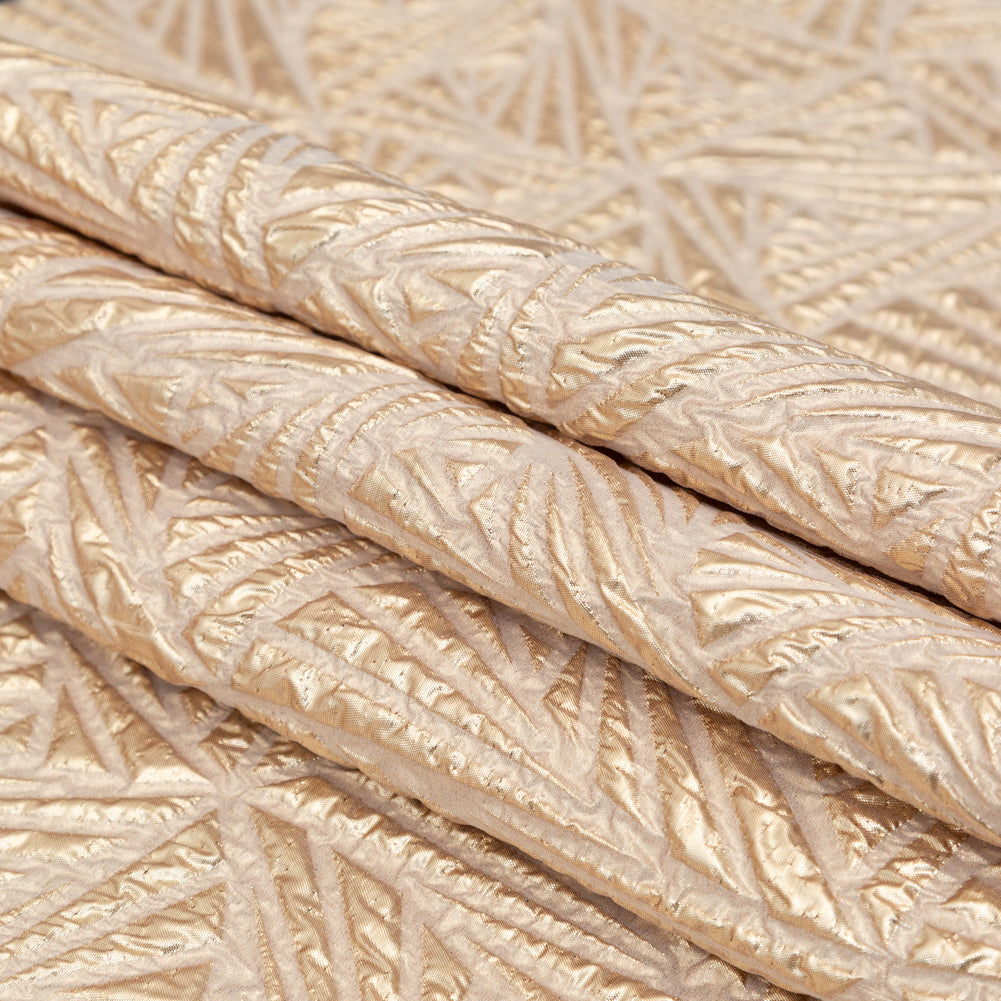 Luminous Gold Geometric Double-Layer Creped Organza Brocade