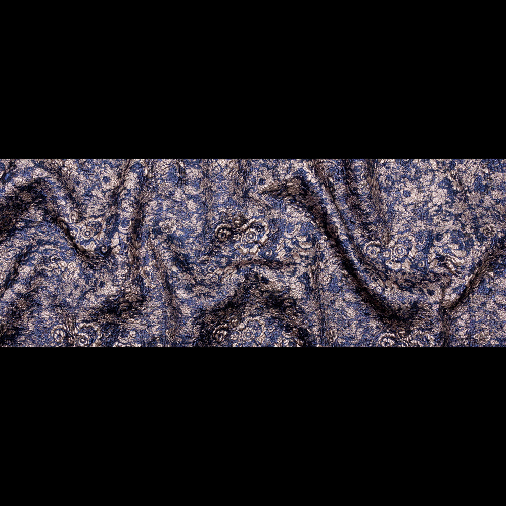 Royal Blue and Pale Gold Luxury Metallic Brocade