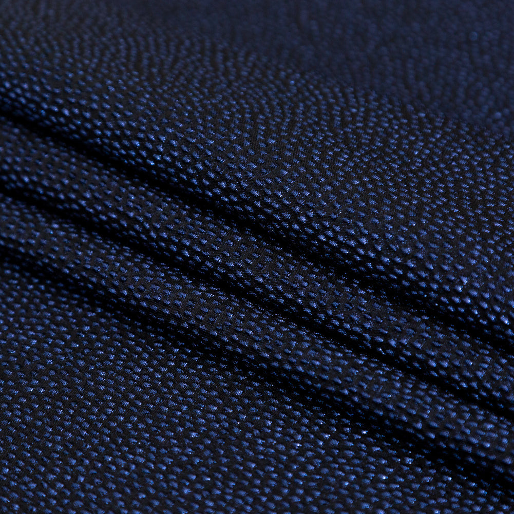 Metallic Blue on Black Abstract Luxury Brocade