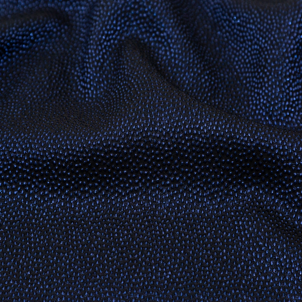 Metallic Blue on Black Abstract Luxury Brocade