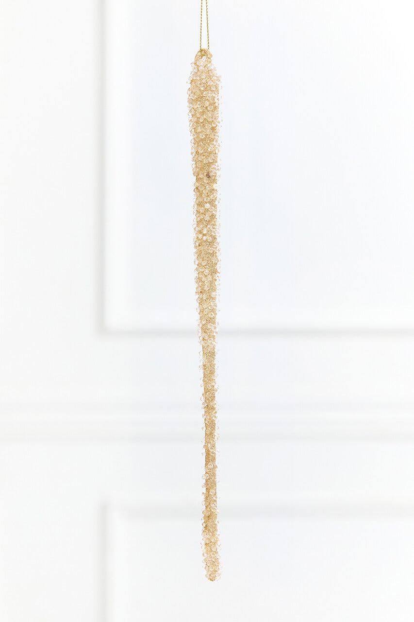 11.5" Gold & Bead Iced Glass Icicle Ornament