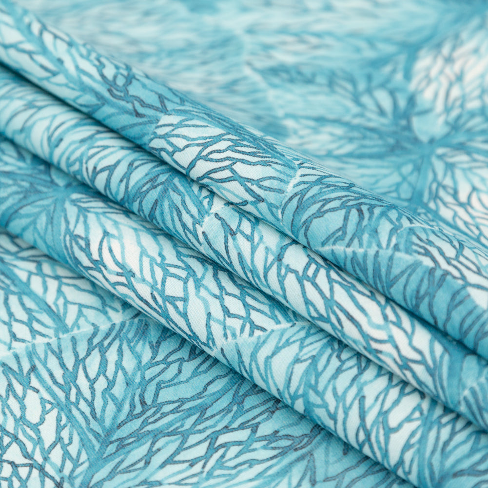Blue Tropical Leaves Printed Woven