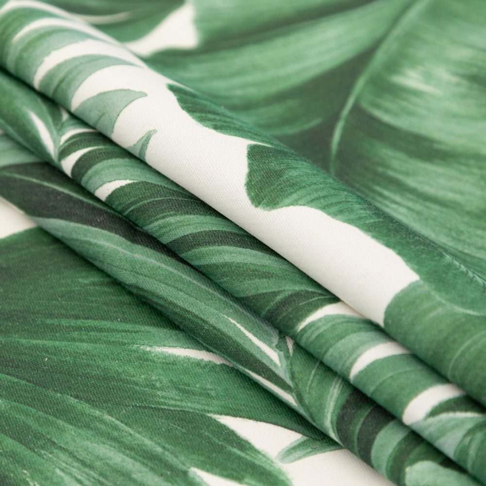 Dark Green Tropical Leaves Printed Woven