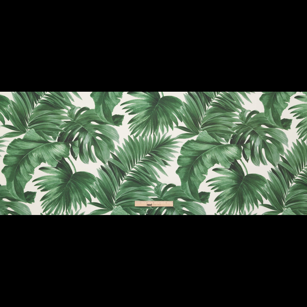 Dark Green Tropical Leaves Printed Woven