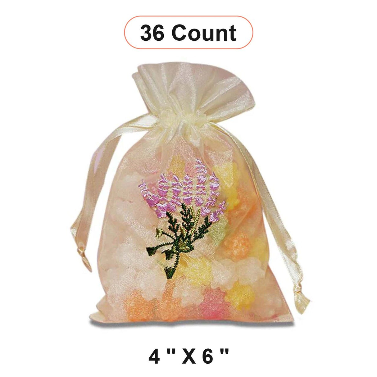 Lavender Flower Embroidered Organza Bags 4'' x 6'' for Gifts