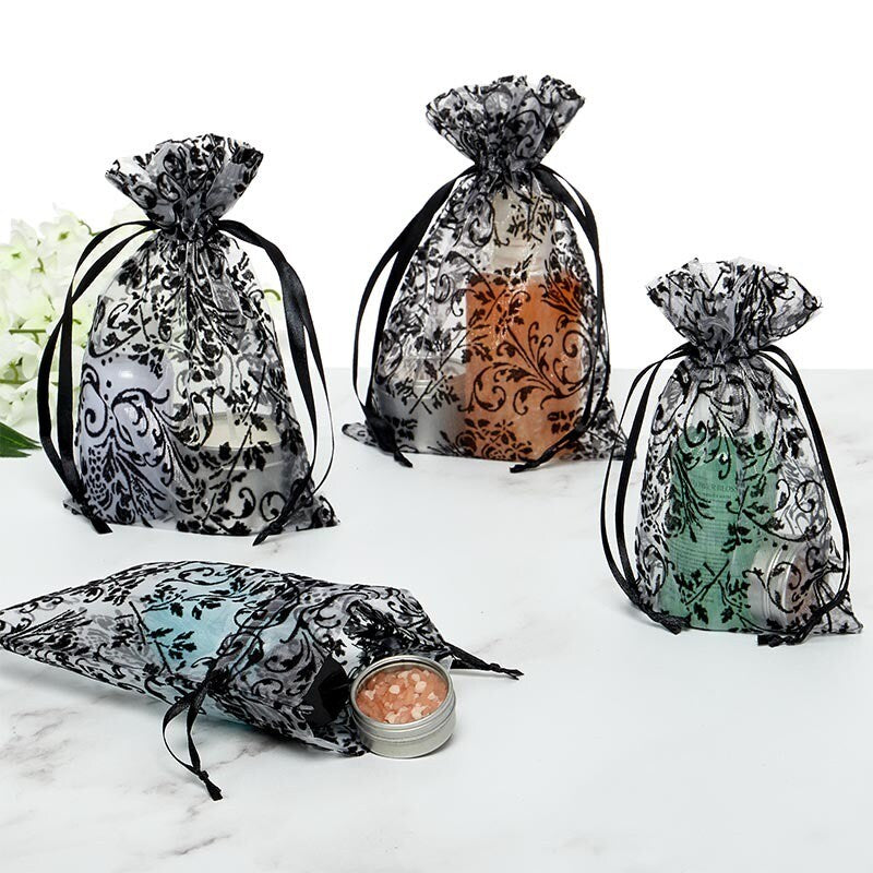 Stylish Damask Print Sheer Bags 5" x 7"