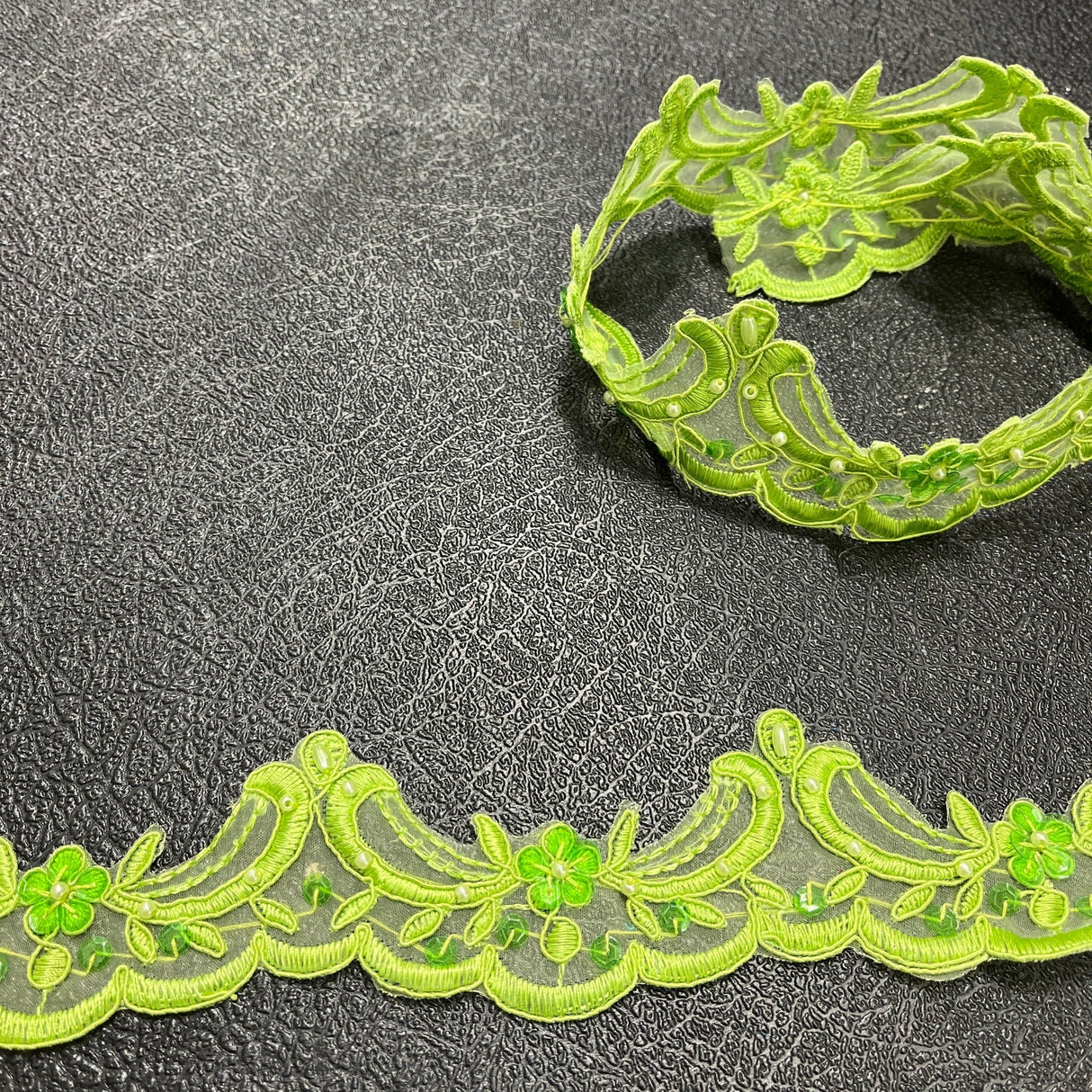Beaded Corded Lace Trim on Polyester Organza
