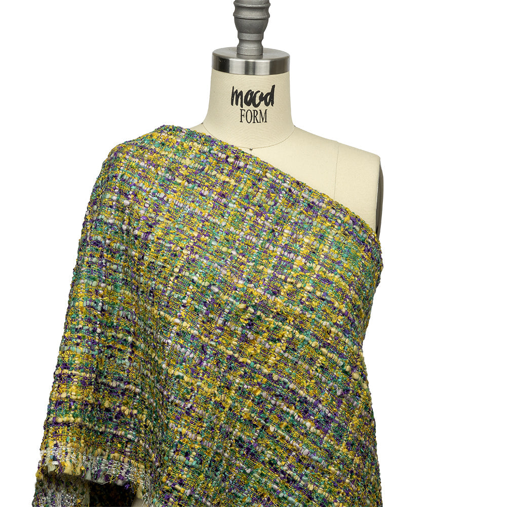 Viscose and Acrylic Chenille Tweed - Yellow, Dried Moss and Purple - Newcastle Collection