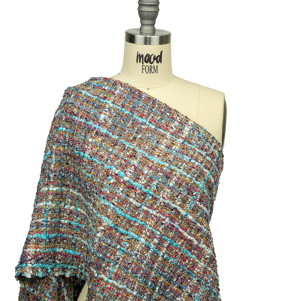 Viscose and Acrylic Chenille Tweed - Sky, Bronze Mist, and Magenta - Newcastle Collection