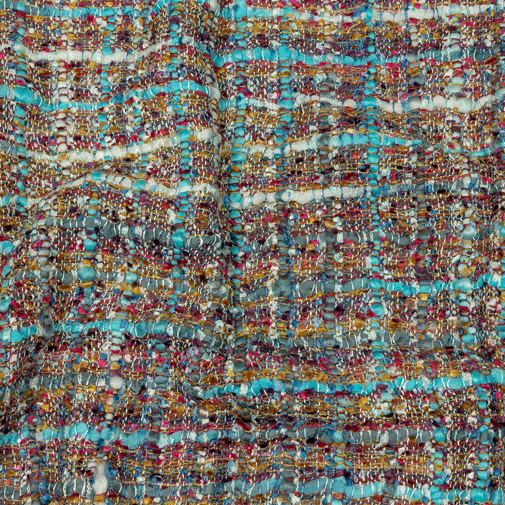 Viscose and Acrylic Chenille Tweed - Sky, Bronze Mist, and Magenta - Newcastle Collection
