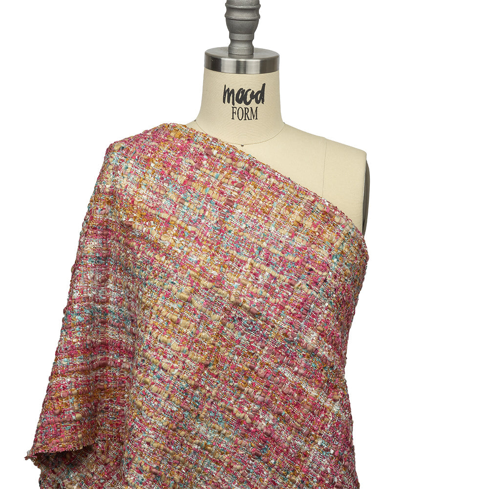 Viscose and Acrylic Chenille Tweed - Almond Buff, Pink and Sea Pine - Newcastle Collection