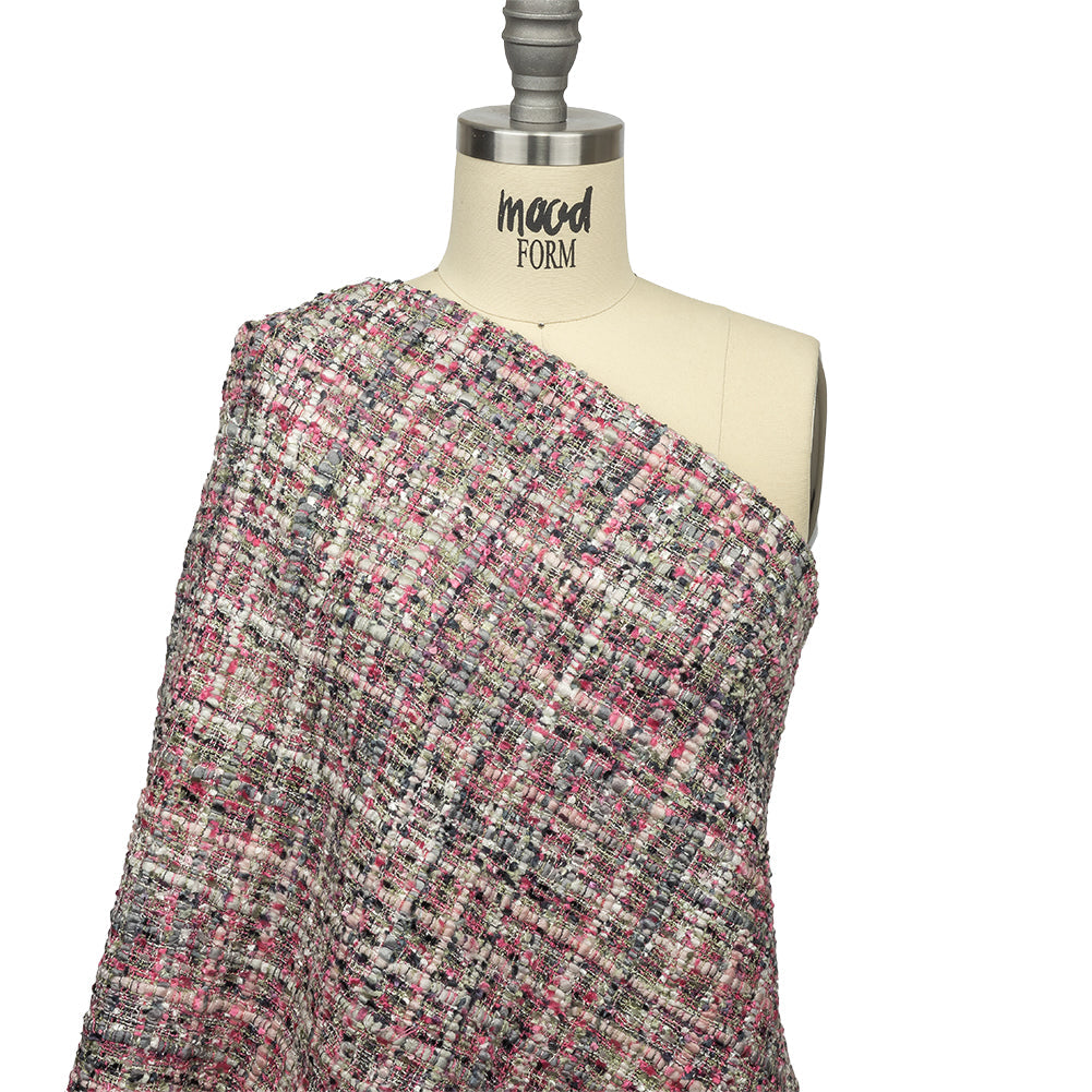 Viscose and Acrylic Chenille Tweed - Gray, Pale Sage and Orchid Pink - Newcastle Collection