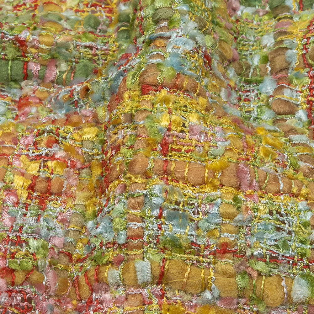Viscose and Acrylic Chenille Tweed - Yellow, Minced Herb and Pink - Newcastle Collection