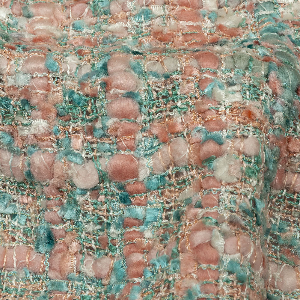 Viscose and Acrylic Chenille Tweed - Rose Tan and Light Teal - Newcastle Collection