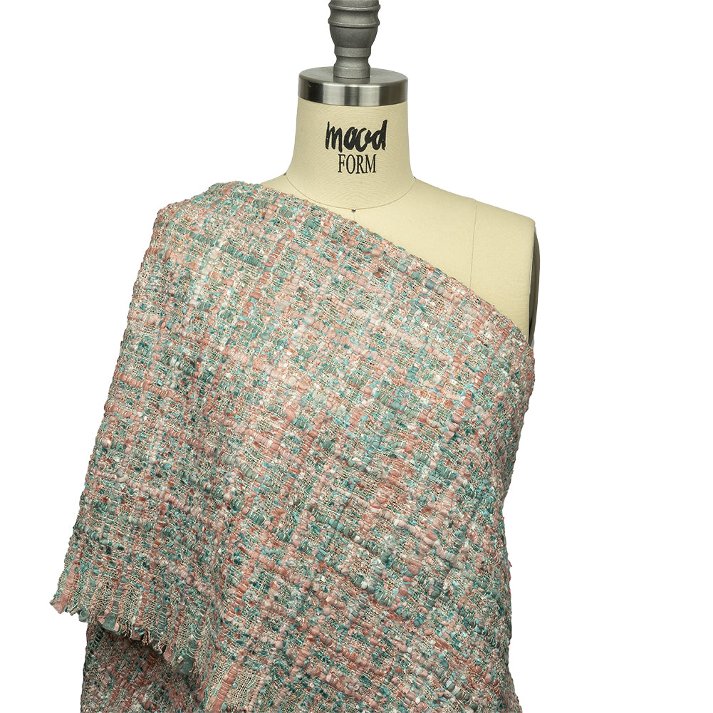 Viscose and Acrylic Chenille Tweed - Rose Tan and Light Teal - Newcastle Collection