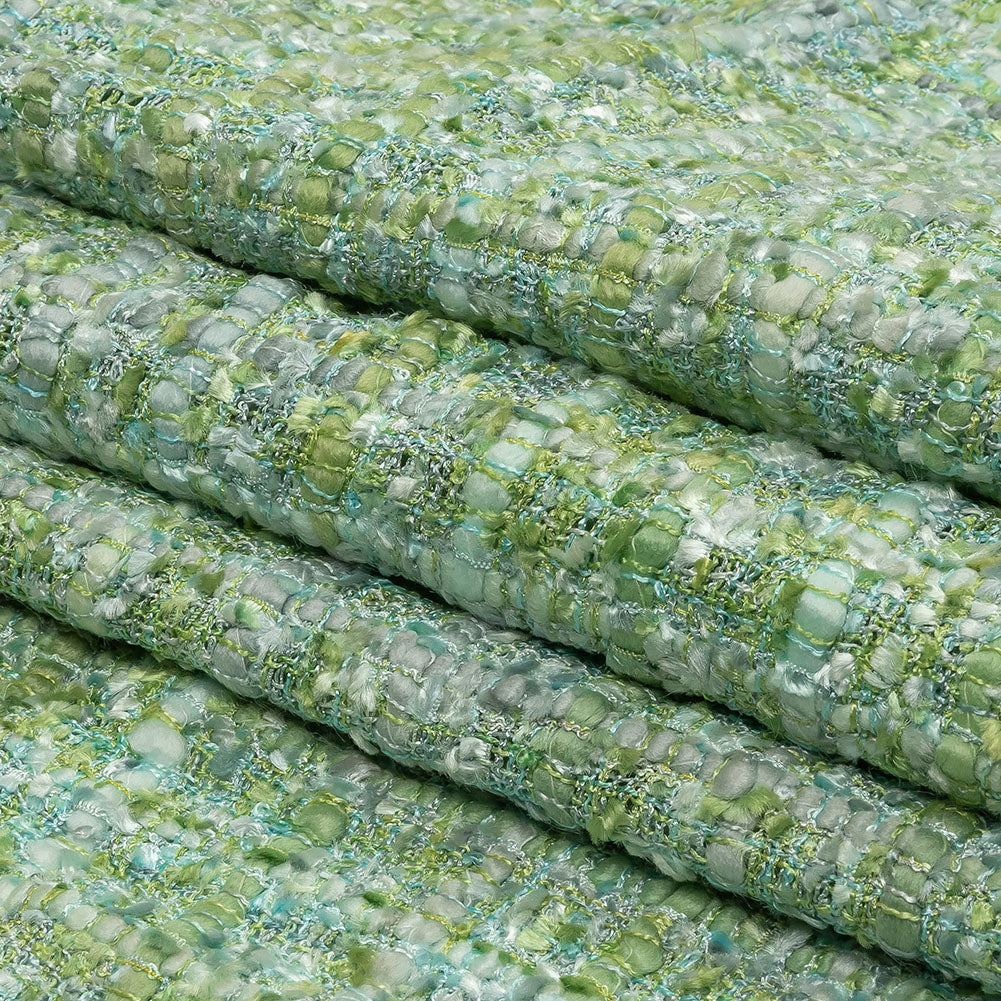 Viscose and Acrylic Chenille Tweed - Apple Green, Seafoam, and Light Gray - Newcastle Collection