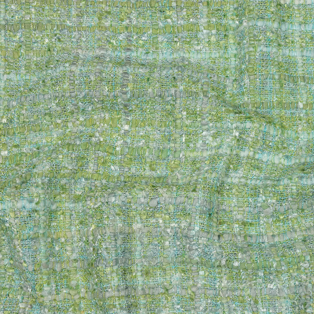 Viscose and Acrylic Chenille Tweed - Apple Green, Seafoam, and Light Gray - Newcastle Collection
