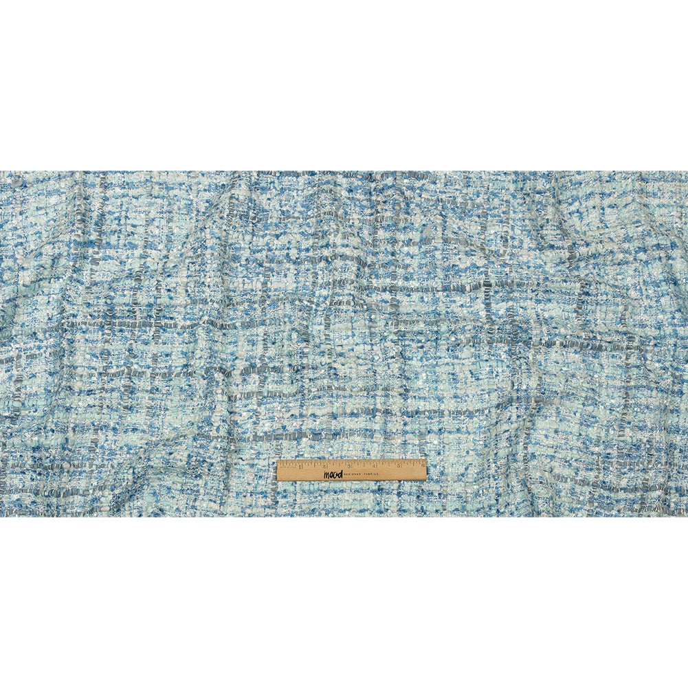 Viscose and Acrylic Chenille Tweed - Bijou Blue, White and Gray - Newcastle Collection