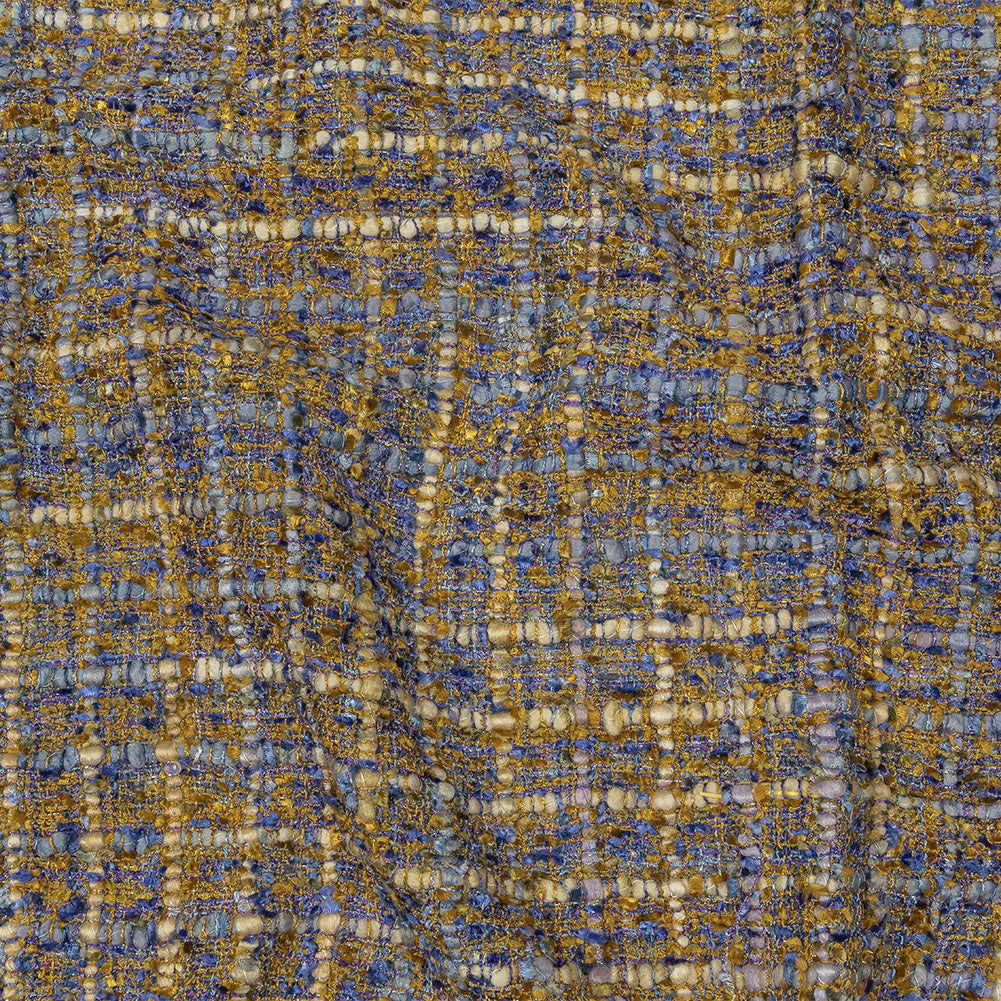 Viscose and Acrylic Chenille Tweed - Blue and Mustard Metallic - Newcastle Collection