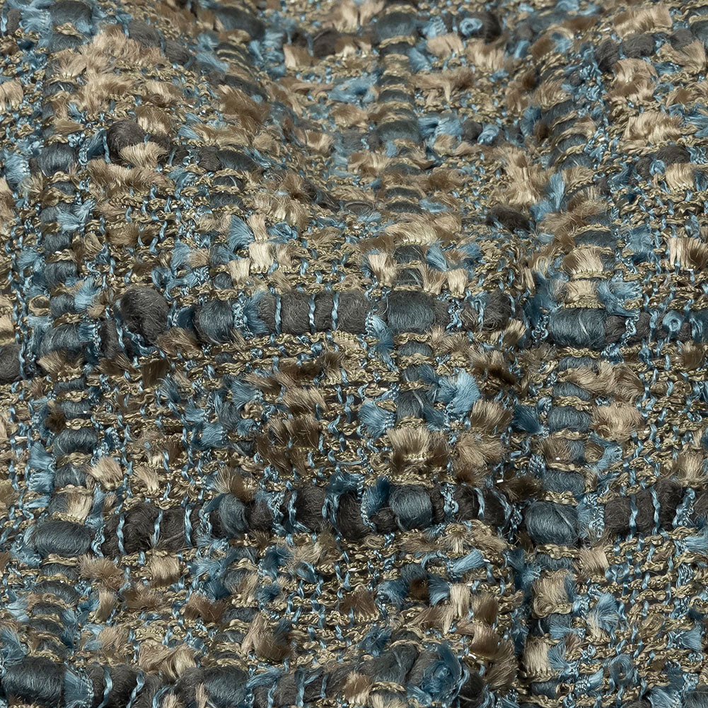 Viscose and Acrylic Chenille Tweed - Taupe and Blue Metallic - Newcastle Collection