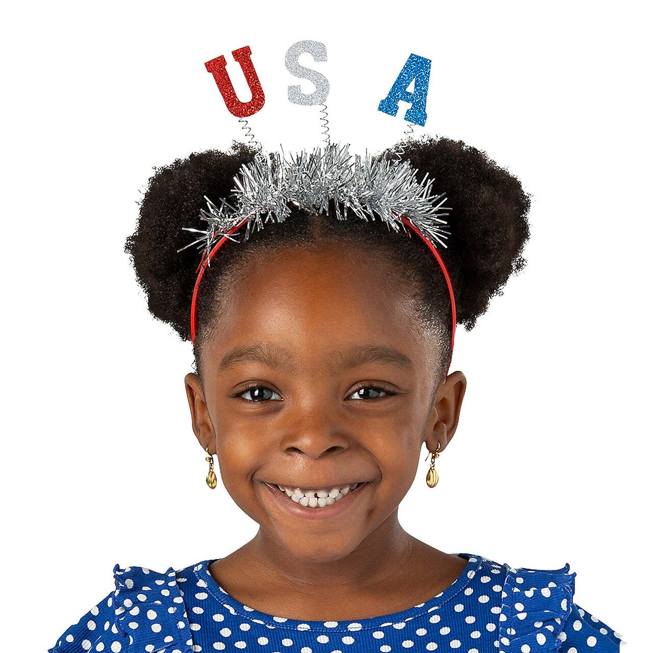 5 1/2" Patriotic Glitter-Letter USA Tinsel Head Boppers 12 Pieces