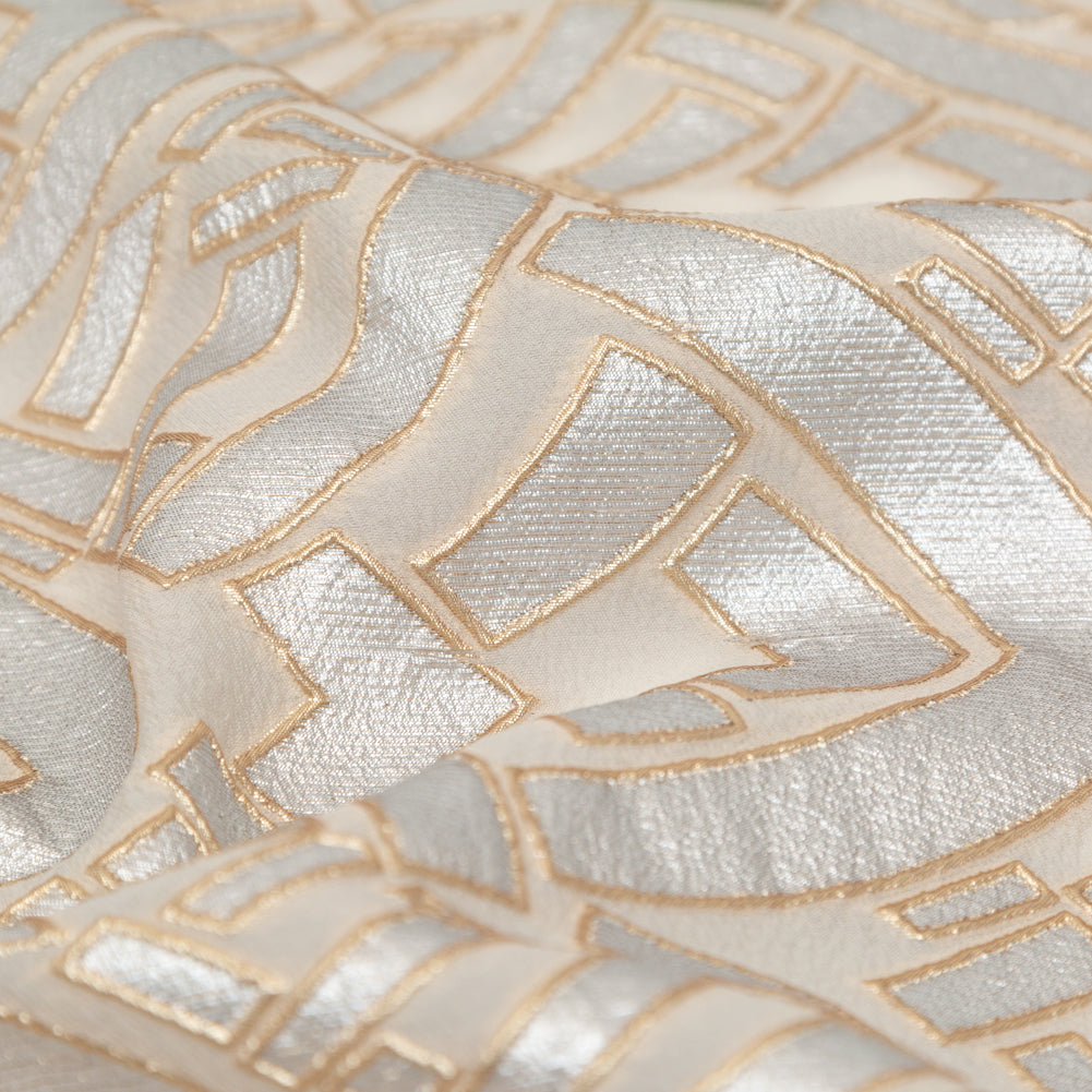 Metallic Gold, Silver and Ecru Geometric Luxury Brocade