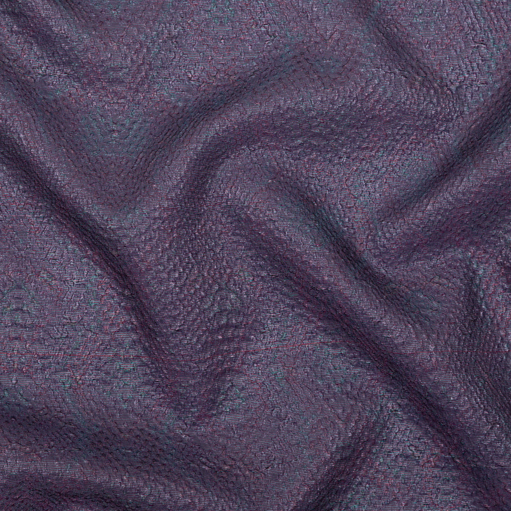Metallic Purple and Blue Striped Bubble Wrap Organza Brocade