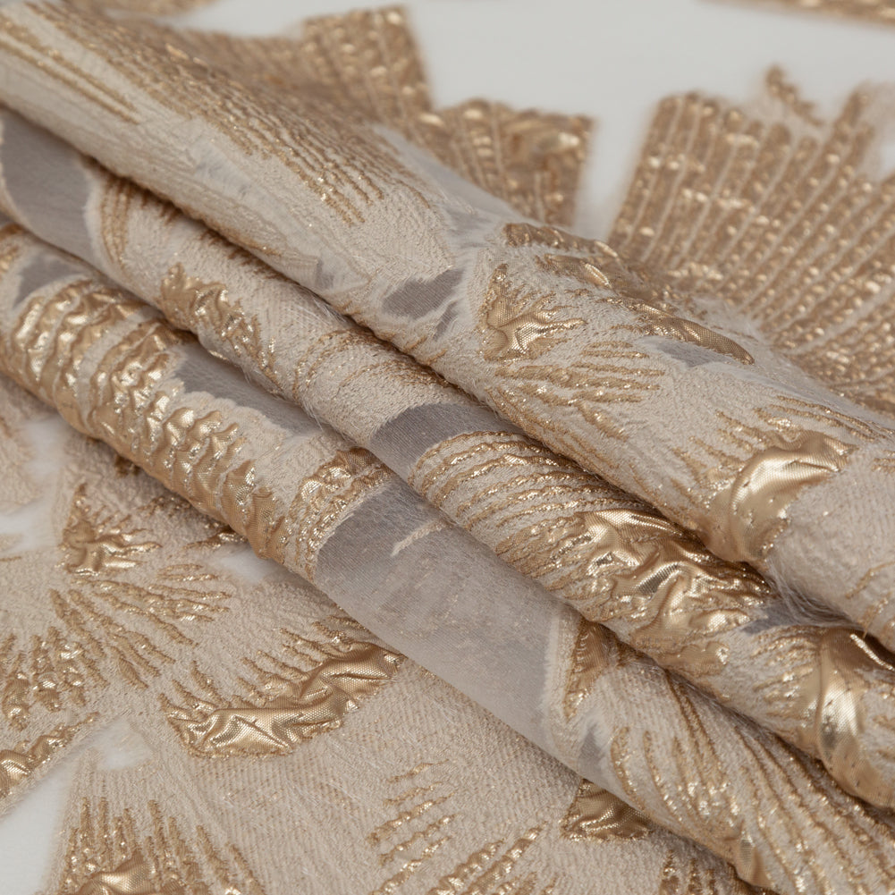 Metallic Gold and Ecru Large-Scale Burnout Floral Luxury Brocade