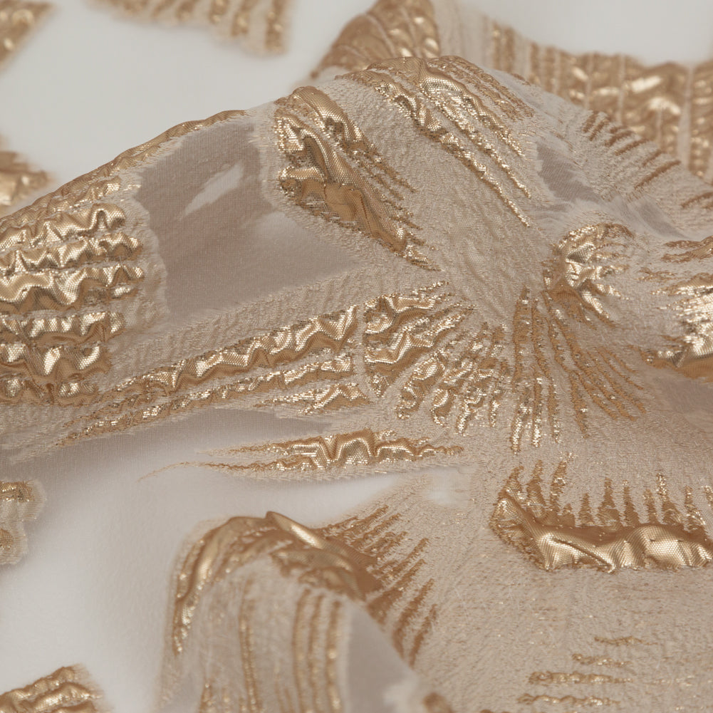 Metallic Gold and Ecru Large-Scale Burnout Floral Luxury Brocade