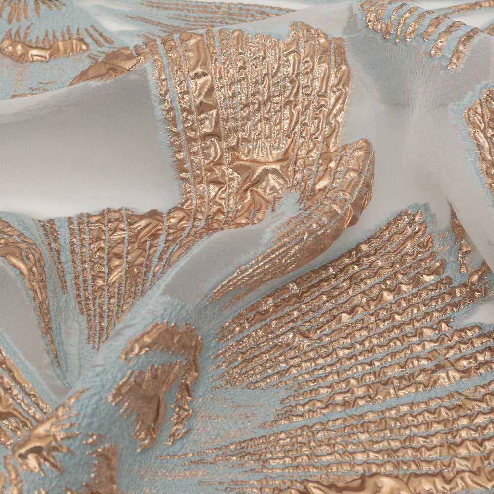 Metallic Gold and Blue Large-Scale Burnout Floral Luxury Brocade
