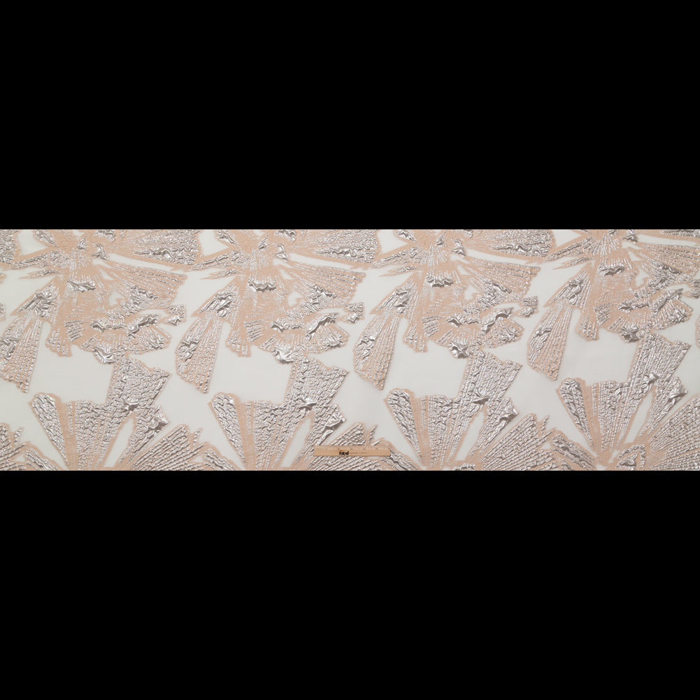 Metallic Silver and Peach Large-Scale Burnout Floral Luxury Brocade