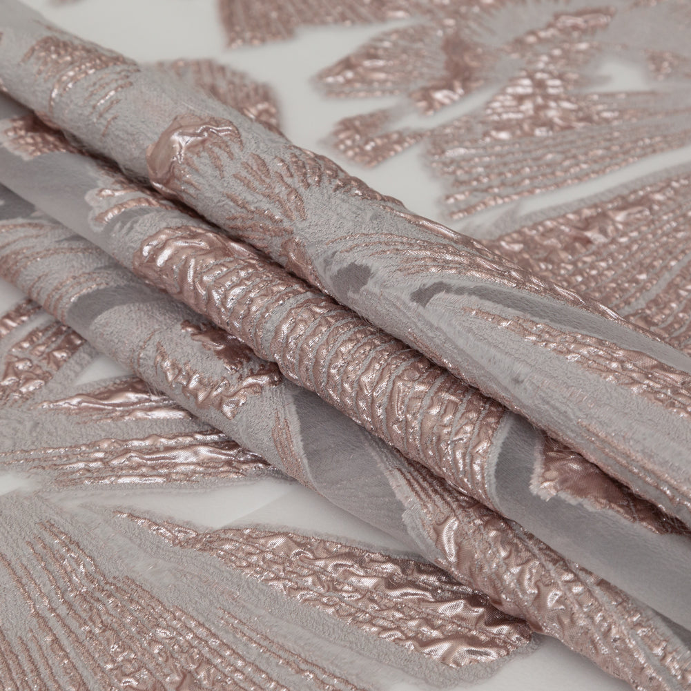 Metallic Rose and Warm Gray Large-Scale Burnout Floral Luxury Brocade
