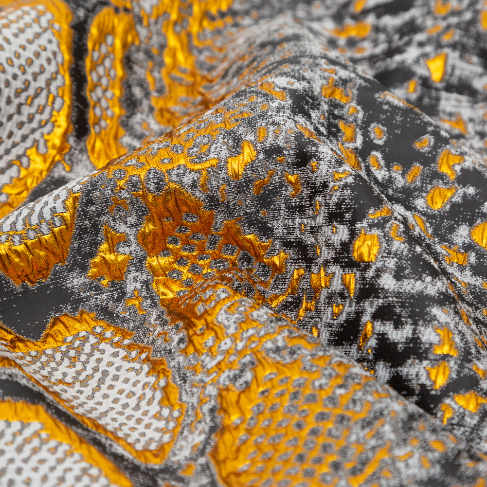 Metallic Copper, Black and Gray Reptilian Luxury Brocade